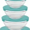 Altom Design Glazen Schalen Set Van 5 Met Deksels - Vaatwasser Bestendig - Food Prepping - Vriezer Bestendig - Magnetron Bestendig - Mint