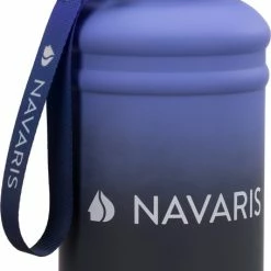 Navaris Fitness Drinkfles 1,3 Liter - Lichte Waterfles Van Roestvrij Staal Blauw - Grote Blauwe Waterfles RVS Voor Sport, Fitness, Yoga En Kamperen