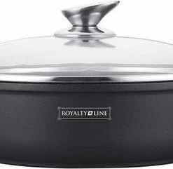 Royalty Line Marble Coating Wide Braadpan - Zwart - Met Glazen Afdekplaat