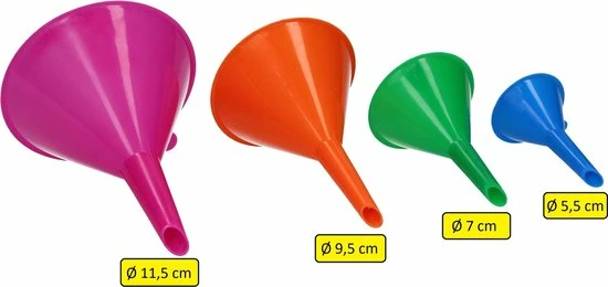 Merkloos Premium 4-Delige Trechter Set – 11cm, 9 Cm, 7 Cm, 5,5 Cm | Trechters In Verschillende Formaten Met Hoge Rand | Olie Zuur En Brandstofbestendig | Multicolor | Voor Snelle Overdracht Van Vloeistoffen, Olie, Water En Droge Stoffen En Poeders | Voor Gebr 3 Merkloos Premium 4-Delige Trechter Set – 11cm, 9 Cm, 7 Cm, 5,5 Cm | Trechters In Verschillende Formaten Met Hoge Rand | Olie Zuur En Brandstofbestendig | Multicolor | Voor Snelle Overdracht Van Vloeistoffen, Olie, Water En Droge Stoffen En Poeders | Voor Gebr