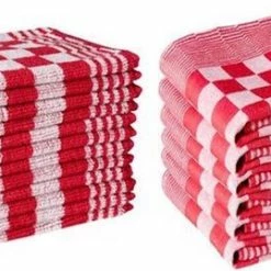 Merkloos Theedoeken En Keukendoeken Set - 6 Theedoeken - 6 Keukenhanddoeken - Rood