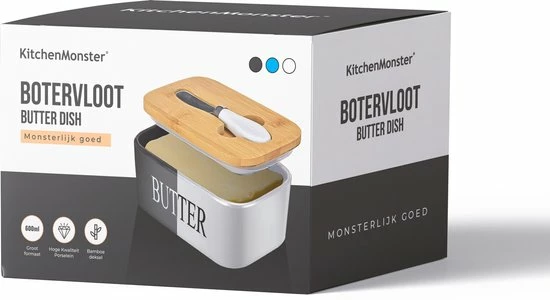KitchenMonster® Botervloot Met Botermes - 600 Ml Botervlootje Vershouddoos Van Porselein En Bamboe - Botervloot Met Deksel Wit 8 KitchenMonster® Botervloot Met Botermes - 600 Ml Botervlootje Vershouddoos Van Porselein En Bamboe - Botervloot Met Deksel Wit - Afbeelding 6