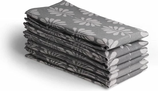 Aaaaa Luxe Theedoeken - 6 Stuks - Patroon Blad - Antraciet - 60x65cm 3 Aaaaa Luxe Theedoeken - 6 Stuks - Patroon Blad - Antraciet - 60x65cm