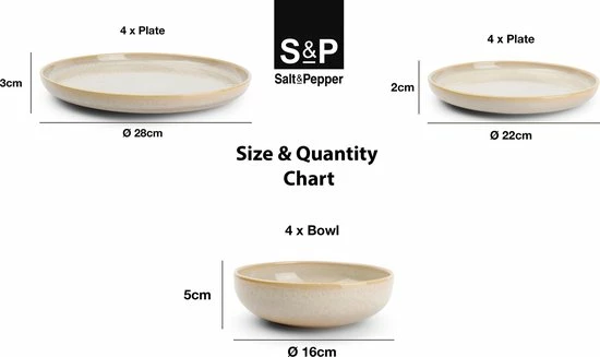 Salt&Pepper Tabo Beige - Serviesset - 4 Persoons - 12 Delig - Crème/Beige 8 Salt&Pepper Tabo Beige - Serviesset - 4 Persoons - 12 Delig - Crème/Beige - Afbeelding 6