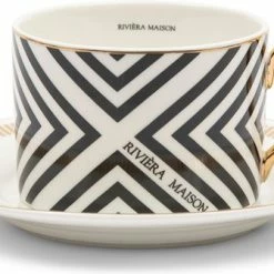 Riviera Maison Kop En Schotel - L'Avenue Chevron Cup & Saucer - Wit