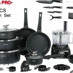 Swiss Pro+ - SWP41D22 - Pannenset 41 Delig - Foodprocessor - Messenblok 8 Delig - Kookgerei Set Met Houder 7 Delig - Starters Pakket - 2022 Serie - Limited Edition -uitzet -WMF Shop 550x350