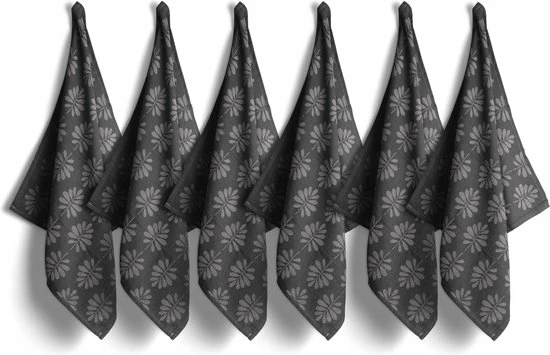 Aaaaa Luxe Theedoeken - 6 Stuks - Patroon Blad - Antraciet - 60x65cm 8 Aaaaa Luxe Theedoeken - 6 Stuks - Patroon Blad - Antraciet - 60x65cm - Afbeelding 6