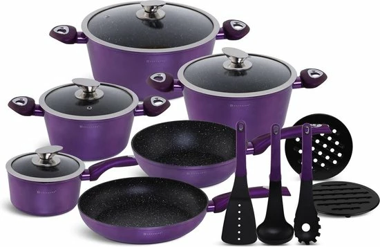 EDENBERG Edënbërg Purple Line - 15-delige Luxe Pannenset Van Gesmeed Aluminium 3 EDENBERG Edënbërg Purple Line - 15-delige Luxe Pannenset Van Gesmeed Aluminium