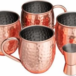 Navaris Moscow Mule Bekers - Set Van 4 - Cocktailbekers - Mok Voor Moscow Mule En Cocktails - Roestvrij Staal - 4 Koperen Mokken - Inclusief Jigger -WMF Shop 550x358 4