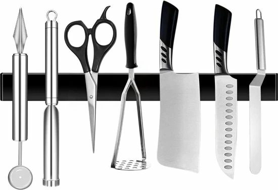 IBright Magnetische Messenhouder RVS 50 Cm - Dubbele Magneet - Messenstrip - Messenblok -Mat Zwart 3 IBright Magnetische Messenhouder RVS 50 Cm - Dubbele Magneet - Messenstrip - Messenblok -Mat Zwart