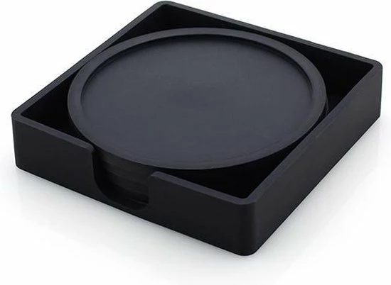 Mr. Valued Onderzetters Rond - 4 Stuks + Gratis Houder - Siliconen - Zwart Design - Voor Glazen - Anti-slip 4 Mr. Valued Onderzetters Rond - 4 Stuks + Gratis Houder - Siliconen - Zwart Design - Voor Glazen - Anti-slip - Afbeelding 2