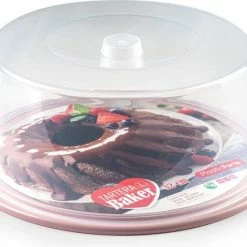 Forte Plastics Ronde Taart/gebak Bewaardoos Transparant 32 X 15 Cm Met Roze Bodem - Taart Bewaren/serveren In Box/doos
