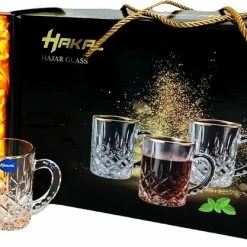 Hakal Luxe Glazen Gouden Rand Met Oortje - Set Van 6