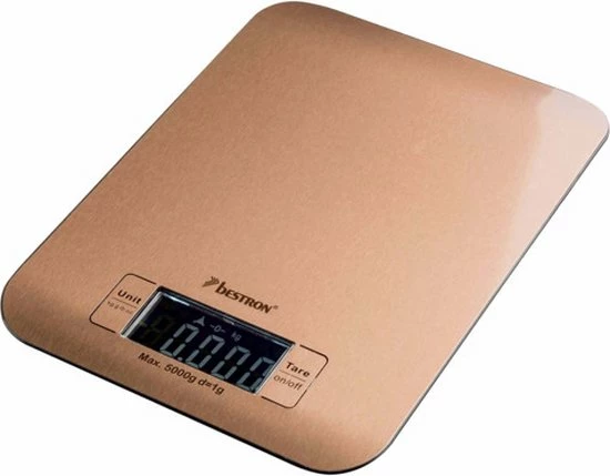 Bestron Digitaale Keukenweegschaal Met LCD-display, Voor Tot 5 Kg, Inclusief Batterijen, Kleur: Koper 3 Bestron Digitaale Keukenweegschaal Met LCD-display, Voor Tot 5 Kg, Inclusief Batterijen, Kleur: Koper