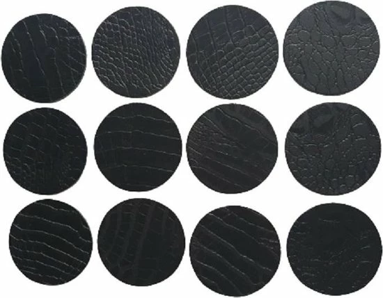 Leren Onderzetters Zwart Met Croco Structuur Set Van 12 Stuks - De Riemenspecialist Cadeau Tip! 5 Leren Onderzetters Zwart Met Croco Structuur Set Van 12 Stuks - De Riemenspecialist Cadeau Tip! - Afbeelding 3