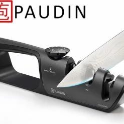 Paudin Verstelbare 3-voudige Messenslijper - Wolfraam En Keramische Slijpsteentjes - Slijper Voor Dubbel- En Enkelzijdig Geslepen Messen