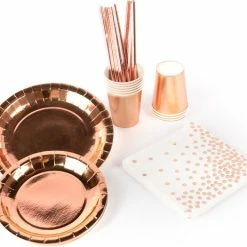Festivz Wegwerp Servies Set - Rose Gold - Verjaardag - Bruiloft - Feest - Borden Bekers Feestartikelen - Rose Goud Feest