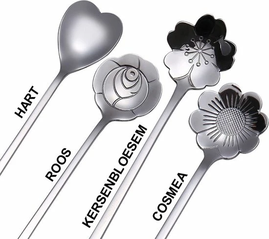 Fako Bijoux® - 8 Lange Lepels Bloem Motief - Latte Macchiato - Longdrink - Cocktail - Dessert - IJs - Koffie - Zilver - 8 Stuks - Bewaarzakje 5 Fako Bijoux® - 8 Lange Lepels Bloem Motief - Latte Macchiato - Longdrink - Cocktail - Dessert - IJs - Koffie - Zilver - 8 Stuks - Bewaarzakje - Afbeelding 3