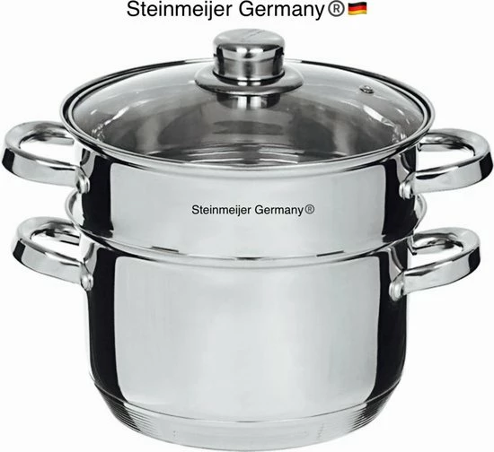 Steinmeijergermany Steinmeijer Stoompannenset RVS 6L- Ø 26 Cm - 3-delig - Voorzien Van 6-Laags Bodem 4 Steinmeijergermany Steinmeijer Stoompannenset RVS 6L- Ø 26 Cm - 3-delig - Voorzien Van 6-Laags Bodem - Afbeelding 2
