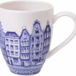Heinen Delfts Blauw | Koffiemok Grachtenpand | Amsterdam | Delfts Blauw | Souvenir