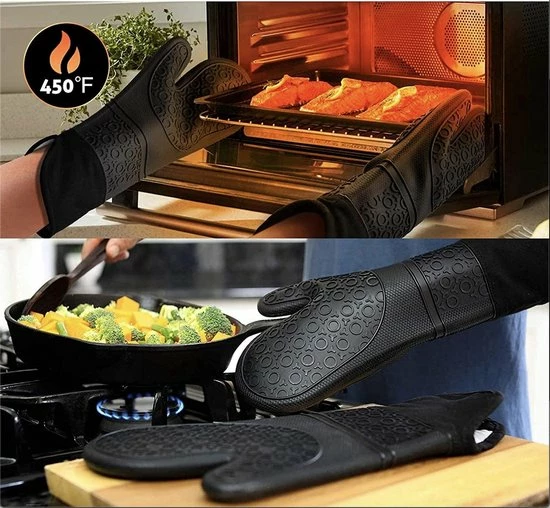 LUSQ® Ovenwanten - Ovenhandschoenen - Hittebestendig Tot 230 °C - Siliconen - Zwart - Koken - Keukenaccessoires - 2 Stuks 7 LUSQ® Ovenwanten - Ovenhandschoenen - Hittebestendig Tot 230 °C - Siliconen - Zwart - Koken - Keukenaccessoires - 2 Stuks - Afbeelding 5