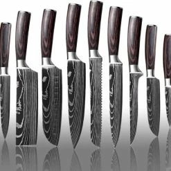 All4you Japanse Messenset - Japanse Messen - Koksmessen Set- Damascus Mes - 9 Delige Messenset
