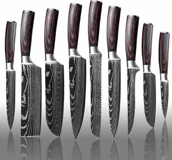All4you Japanse Messenset - Japanse Messen - Koksmessen Set- Damascus Mes - 9 Delige Messenset 3 All4you Japanse Messenset - Japanse Messen - Koksmessen Set- Damascus Mes - 9 Delige Messenset