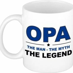 Bellatio Decorations Opa The Man The Myth The Legend Cadeau Mok / Beker Wit - 300 Ml - Verjaardag - Kado Koffiemok / Theebeker