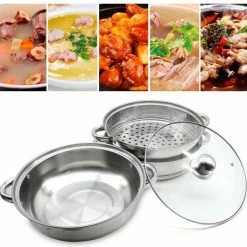 Merkloos Roestvrijstalen Steamer - 3 Tier Layer Soup Pot Set - Keuken Kookgerei - Voedsel Veg Stoompan Met Glazen Deksel - Gasfornuis Oven Steamer -WMF Shop 550x529 4