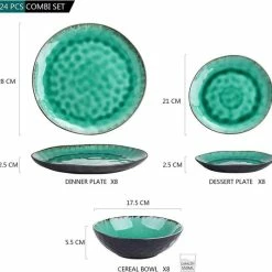 Merkloos Combiservies, 24-delig Coco Tafelservies Van Aardewerk, Raku Glazuur Effect Serviesset, Bevat Mueslikommen, Dessertborden En Dinerborden Voor 8 Personen In Vintage Look, Groen -WMF Shop 550x534 2