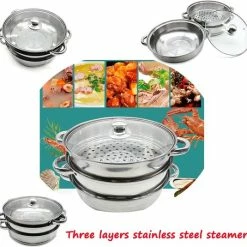 Merkloos Roestvrijstalen Steamer - 3 Tier Layer Soup Pot Set - Keuken Kookgerei - Voedsel Veg Stoompan Met Glazen Deksel - Gasfornuis Oven Steamer -WMF Shop 550x535 3