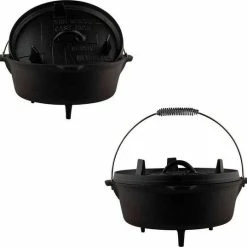 Dutch Oven 9Qt - 7,6 Liter - The Windmill - 3-delig - Gietijzer Braadpan - Zwart