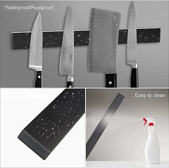 IBright Magnetische Messenhouder RVS 50 Cm - Dubbele Magneet - Messenstrip - Messenblok -Mat Zwart 6 IBright Magnetische Messenhouder RVS 50 Cm - Dubbele Magneet - Messenstrip - Messenblok -Mat Zwart - Afbeelding 4