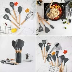 Homeon Keukengerei – Kookgerei - 11 Delige Set Met Houder – Hittebestendig Siliconen - Antraciet -WMF Shop 550x548 12