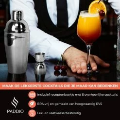 Paddio Cocktail Set - 18-delige Cocktail Shaker Set Met Houder - RVS - Vaatwasserbestendig - Inclusief Cocktail Boekje Met 5 Recepten -WMF Shop 550x550 170