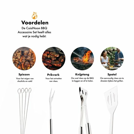 CuisiNoon® BBQ Accessoires Set - Incl. Opberghoes - BBQ Set Met BBQ Tang, Vork, Spatel En Spiezen 4 CuisiNoon® BBQ Accessoires Set - Incl. Opberghoes - BBQ Set Met BBQ Tang, Vork, Spatel En Spiezen - Afbeelding 2