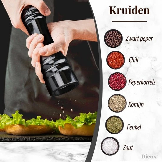 Dieux® - Peper En Zoutmolen Set - Zwart Wit - Zout Peper Kruiden - 2 Stuks - Instelbare Maalgraad - Duurzaam - Luxe Kwaliteit - Hervulbaar - Barbecue - BBQ - BBQ Accesoires - Sinterklaas Cadeautjes - Black Friday 2022 4 Dieux® - Peper En Zoutmolen Set - Zwart Wit - Zout Peper Kruiden - 2 Stuks - Instelbare Maalgraad - Duurzaam - Luxe Kwaliteit - Hervulbaar - Barbecue - BBQ - BBQ Accesoires - Sinterklaas Cadeautjes - Black Friday 2022 - Afbeelding 2