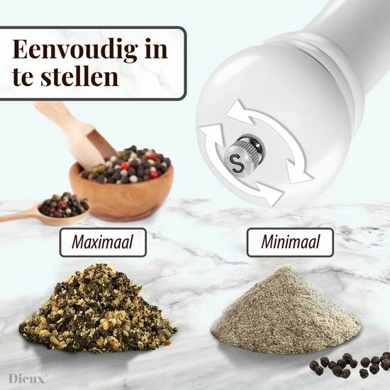 Dieux® - Peper En Zoutmolen Set - Zwart Wit - Zout Peper Kruiden - 2 Stuks - Instelbare Maalgraad - Duurzaam - Luxe Kwaliteit - Hervulbaar - Barbecue - BBQ - BBQ Accesoires - Sinterklaas Cadeautjes - Black Friday 2022 5 Dieux® - Peper En Zoutmolen Set - Zwart Wit - Zout Peper Kruiden - 2 Stuks - Instelbare Maalgraad - Duurzaam - Luxe Kwaliteit - Hervulbaar - Barbecue - BBQ - BBQ Accesoires - Sinterklaas Cadeautjes - Black Friday 2022 - Afbeelding 3