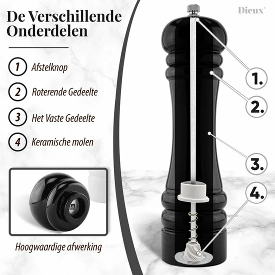 Dieux® - Peper En Zoutmolen Set - Zwart Wit - Zout Peper Kruiden - 2 Stuks - Instelbare Maalgraad - Duurzaam - Luxe Kwaliteit - Hervulbaar - Barbecue - BBQ - BBQ Accesoires - Sinterklaas Cadeautjes - Black Friday 2022 8 Dieux® - Peper En Zoutmolen Set - Zwart Wit - Zout Peper Kruiden - 2 Stuks - Instelbare Maalgraad - Duurzaam - Luxe Kwaliteit - Hervulbaar - Barbecue - BBQ - BBQ Accesoires - Sinterklaas Cadeautjes - Black Friday 2022 - Afbeelding 6
