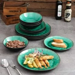Merkloos Combiservies, 24-delig Coco Tafelservies Van Aardewerk, Raku Glazuur Effect Serviesset, Bevat Mueslikommen, Dessertborden En Dinerborden Voor 8 Personen In Vintage Look, Groen -WMF Shop 550x550 380