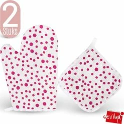 Tavas Sevilya Ovenwant Met Pannenlap Vepakt - Paarse Stippels Katoen, Thermolite Hittebestendig Tot 200°C Set Van 2 | Pannenlappen En Ovenwanten Set Ovenhandschoenen