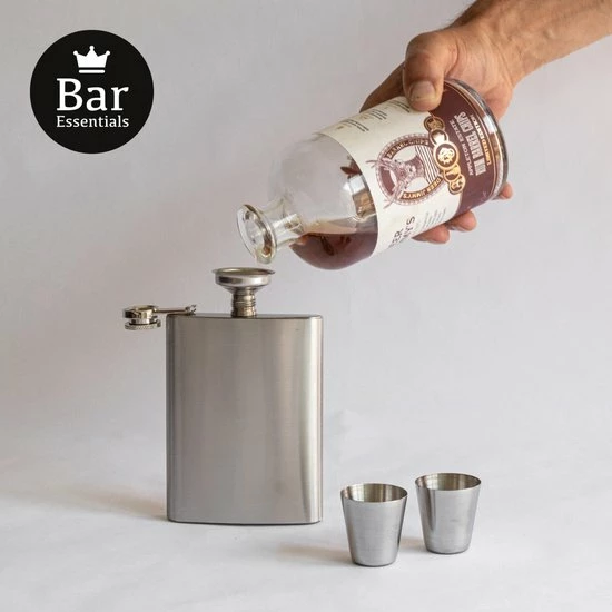Bar Essentials® Heupfles RVS - Zakflacon - Platvink - Heupflacon - Gifbox 6 Bar Essentials® Heupfles RVS - Zakflacon - Platvink - Heupflacon - Gifbox - Afbeelding 4