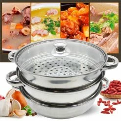 Merkloos Roestvrijstalen Steamer - 3 Tier Layer Soup Pot Set - Keuken Kookgerei - Voedsel Veg Stoompan Met Glazen Deksel - Gasfornuis Oven Steamer -WMF Shop 550x550 535