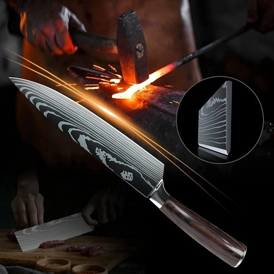 All4you Japanse Messenset - Japanse Messen - Koksmessen Set- Damascus Mes - 9 Delige Messenset 6 All4you Japanse Messenset - Japanse Messen - Koksmessen Set- Damascus Mes - 9 Delige Messenset - Afbeelding 4