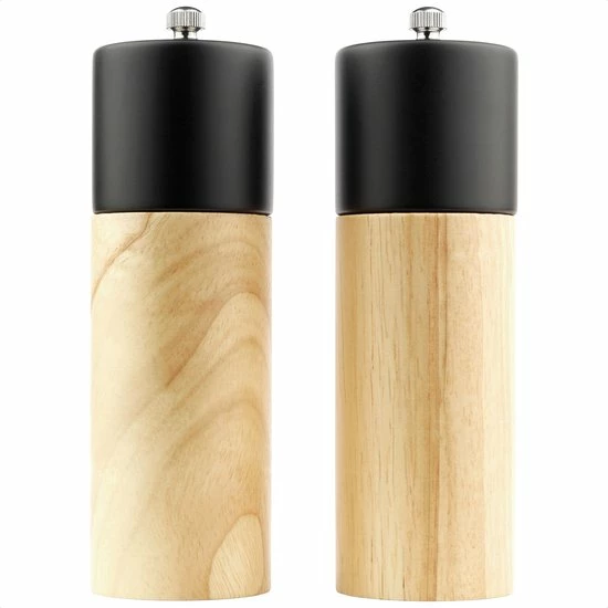 Homeon Peper En Zoutmolen Set - Pepermolen En Zoutmolen - 2 Stuks - Rubberhout - Kleur: Hout/zwart 3 Homeon Peper En Zoutmolen Set - Pepermolen En Zoutmolen - 2 Stuks - Rubberhout - Kleur: Hout/zwart