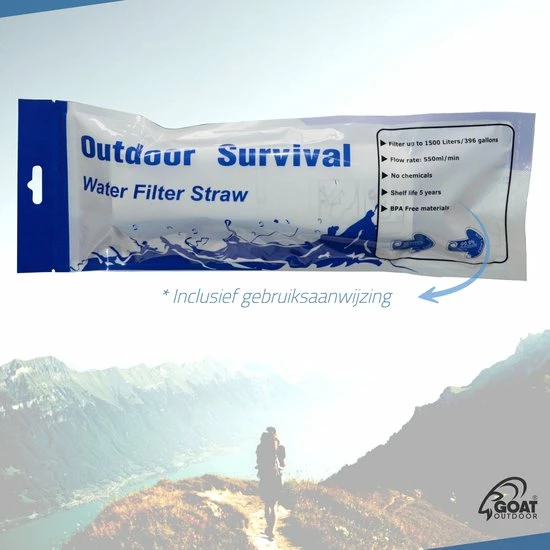 GOAT Outdoor® GOAT Outdoor Personal Waterfilter Straw - Complete Set - Water Filter - Survival - BPA-vrij 10 GOAT Outdoor® GOAT Outdoor Personal Waterfilter Straw - Complete Set - Water Filter - Survival - BPA-vrij - Afbeelding 8