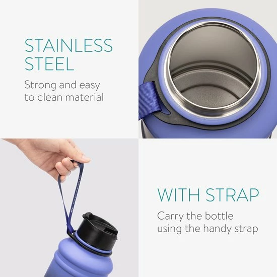 Navaris Fitness Drinkfles 1,3 Liter - Lichte Waterfles Van Roestvrij Staal Blauw - Grote Blauwe Waterfles RVS Voor Sport, Fitness, Yoga En Kamperen 7 Navaris Fitness Drinkfles 1,3 Liter - Lichte Waterfles Van Roestvrij Staal Blauw - Grote Blauwe Waterfles RVS Voor Sport, Fitness, Yoga En Kamperen - Afbeelding 5