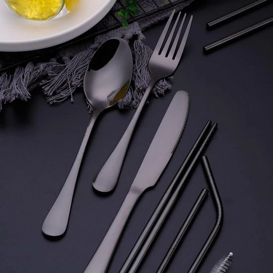 House Of Husk Reisbestek - Reis Bestekset - Chopsticks - Metalen Rietjes Met Borstel - Lepel - Vaatwasserbestendig - RVS - 7 Delig - Zwart 9 House Of Husk Reisbestek - Reis Bestekset - Chopsticks - Metalen Rietjes Met Borstel - Lepel - Vaatwasserbestendig - RVS - 7 Delig - Zwart - Afbeelding 7