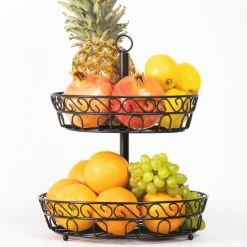 Chefarone Fruit Etagère - Fruitmand – Fruitschaal – Groentemand – Opberger – 2 Laags – Metaal - Zwart