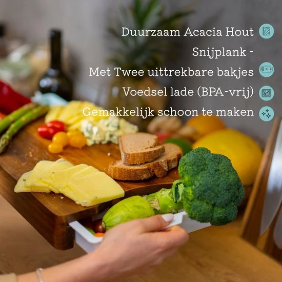 Kristies Kitchen Snijplank Met 2 Opvangbakken Kristie’s Kitchen - Borrelplank - Tapasplank - Antislip - Acacia 7 Kristies Kitchen Snijplank Met 2 Opvangbakken Kristie’s Kitchen - Borrelplank - Tapasplank - Antislip - Acacia - Afbeelding 5